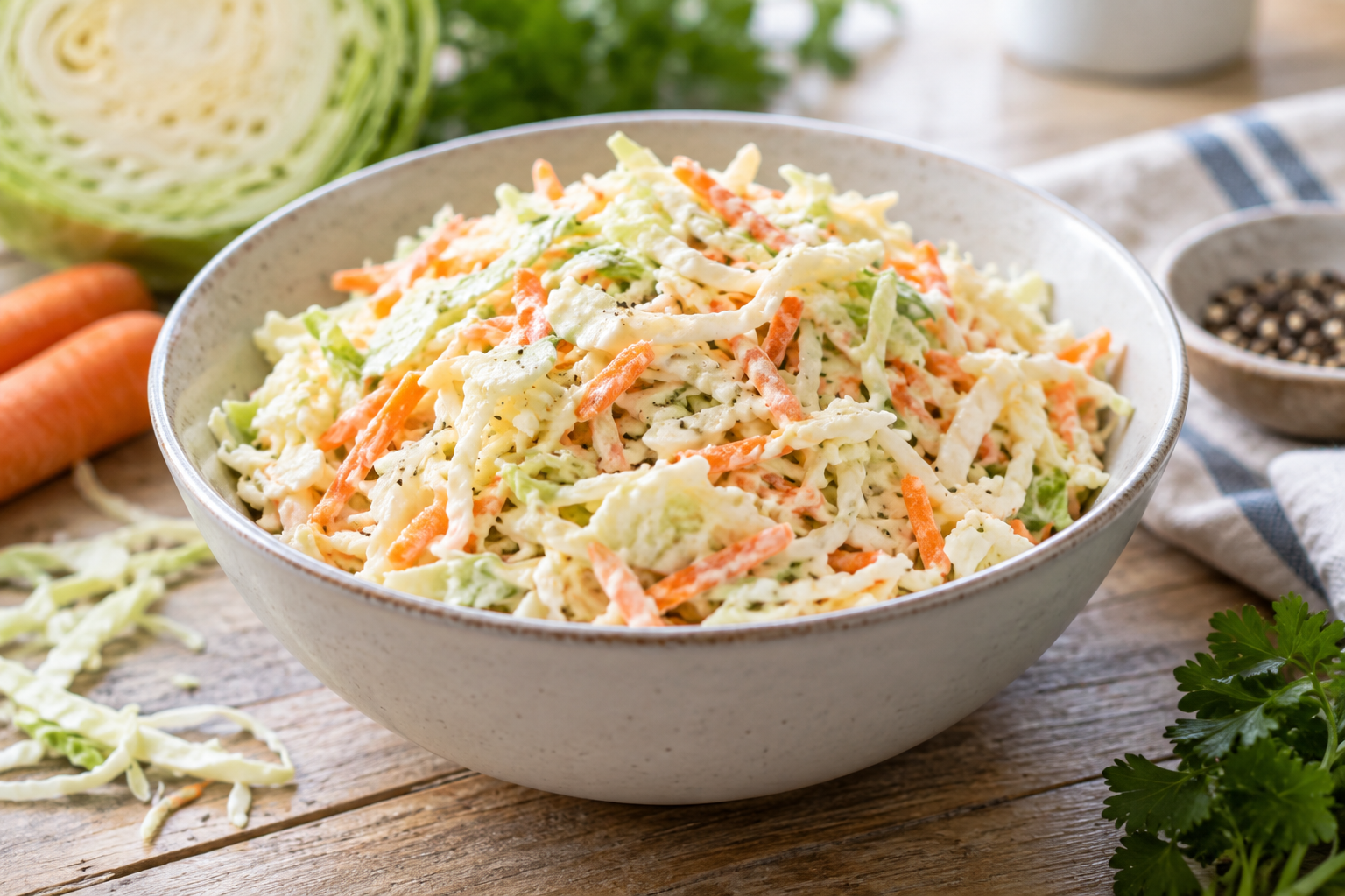 Klassikaline kreemjas coleslaw kapsa ja porgandiga