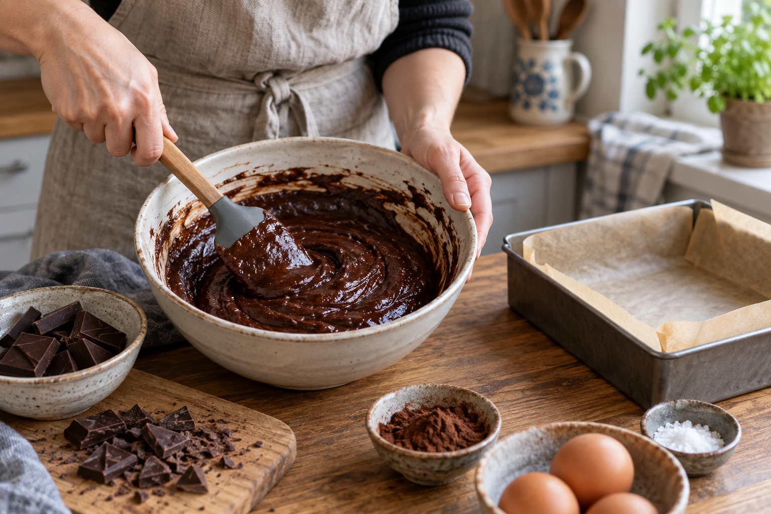 Šokolaadibrownie taina segamine enne küpsetamist